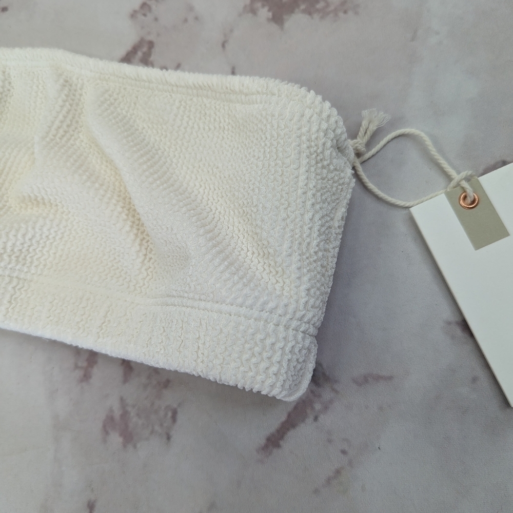 Good American Swim Top Women White Crinkle Band Bandeau Strapless - Picture 7 of 11